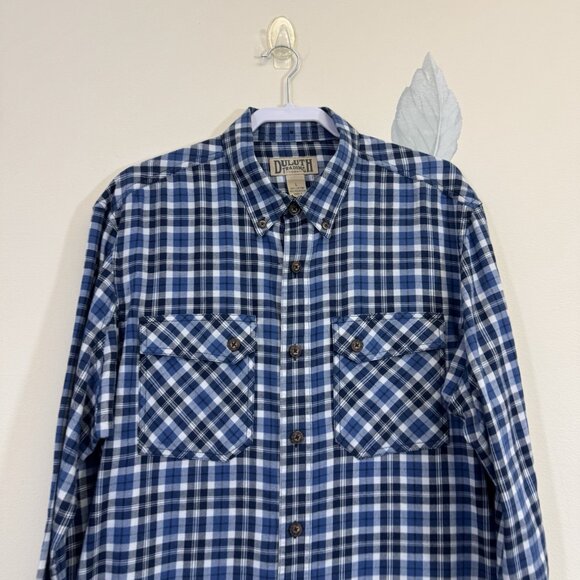 Duluth Trading Men’s Plaid Flannel Shirt Size L Blue Long Sleeve - Picture 2 of 6